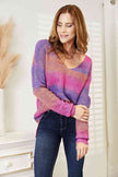 Double Take Multicolored Rib - Knit V - Neck Knit Pullover - Carbone's Marketplace