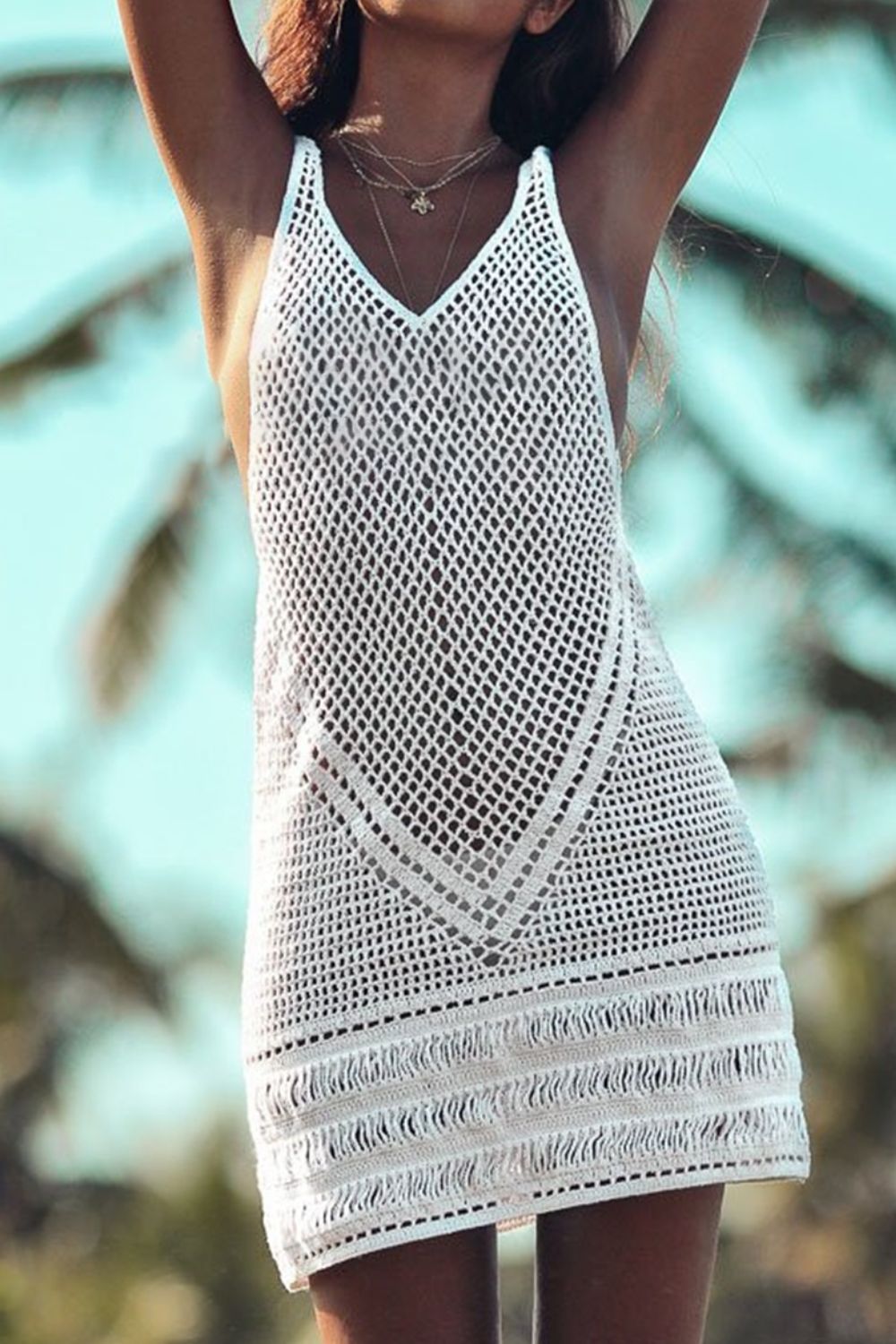 Double Take Openwork V - Neck Tank Knit Cover Up - Carbone's Marketplace