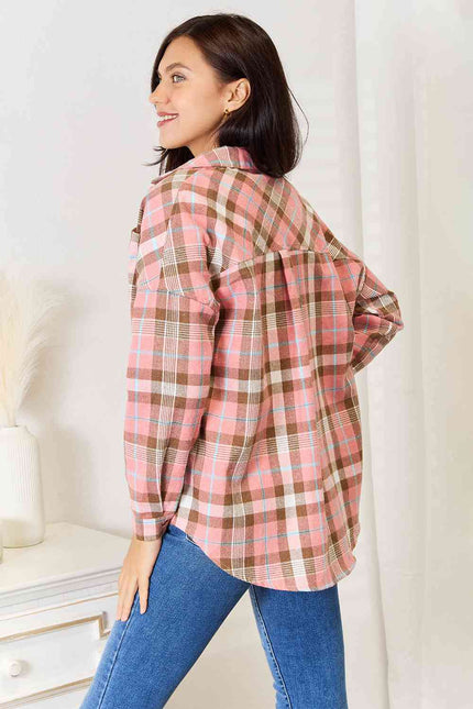 Double Take Plaid Collared Neck Long Sleeve Button - Up Shirt - Carbone's Marketplace