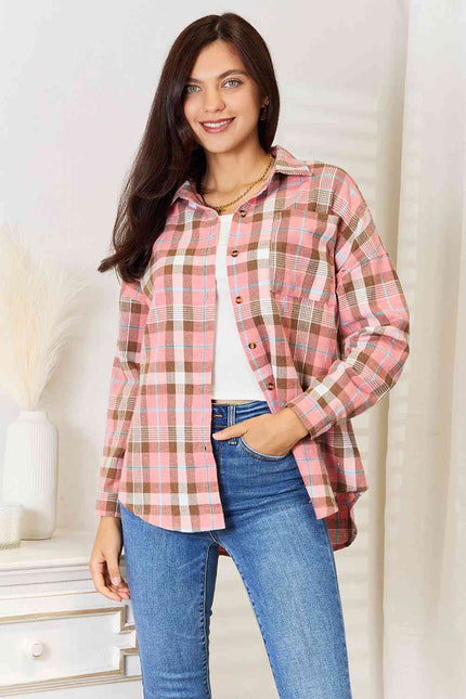 Double Take Plaid Collared Neck Long Sleeve Button - Up Shirt - Carbone's Marketplace