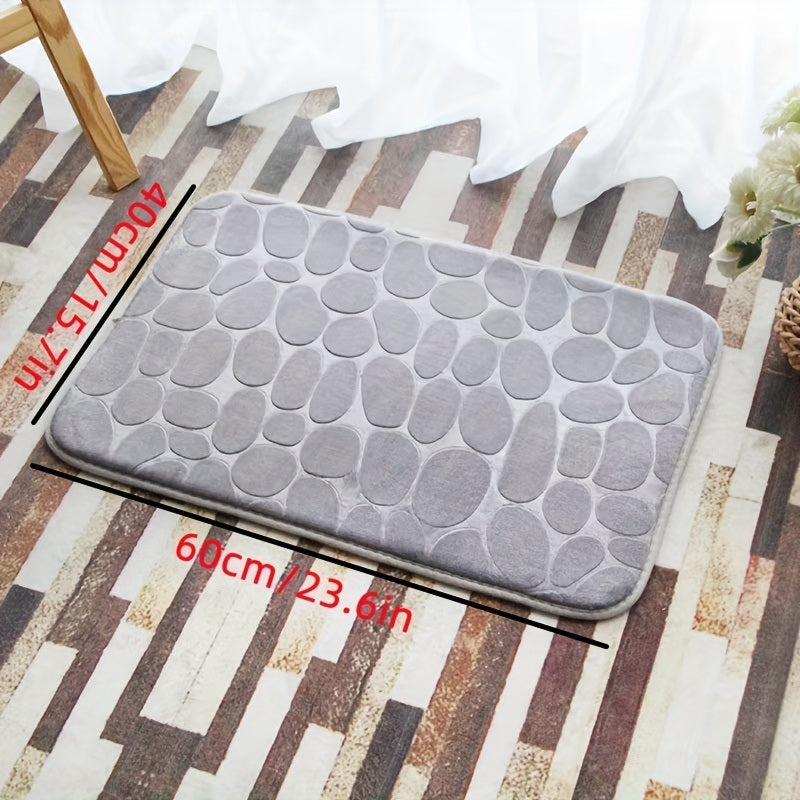 1pc Non-Slip Memory Foam Bath Rug with Cobblestone Embossment - Rapid Water Absorbent and Washable - Soft and Comfortable Carpet for Shower Room and Bathroom - Perfect Bathroom Accessory
