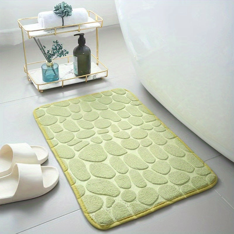 1pc Non-Slip Memory Foam Bath Rug with Cobblestone Embossment - Rapid Water Absorbent and Washable - Soft and Comfortable Carpet for Shower Room and Bathroom - Perfect Bathroom Accessory
