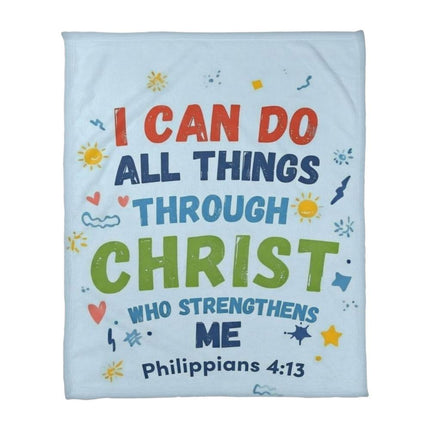 Kids Christian Blanket | I Can Do All Things Through Christ | Philippians 4:13 | Faith Gift for Boys Girls | Bible Verse Blanket