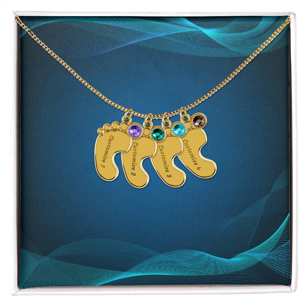Engraved Baby Foot Necklace with Birthstone - Carbone's Marketplace