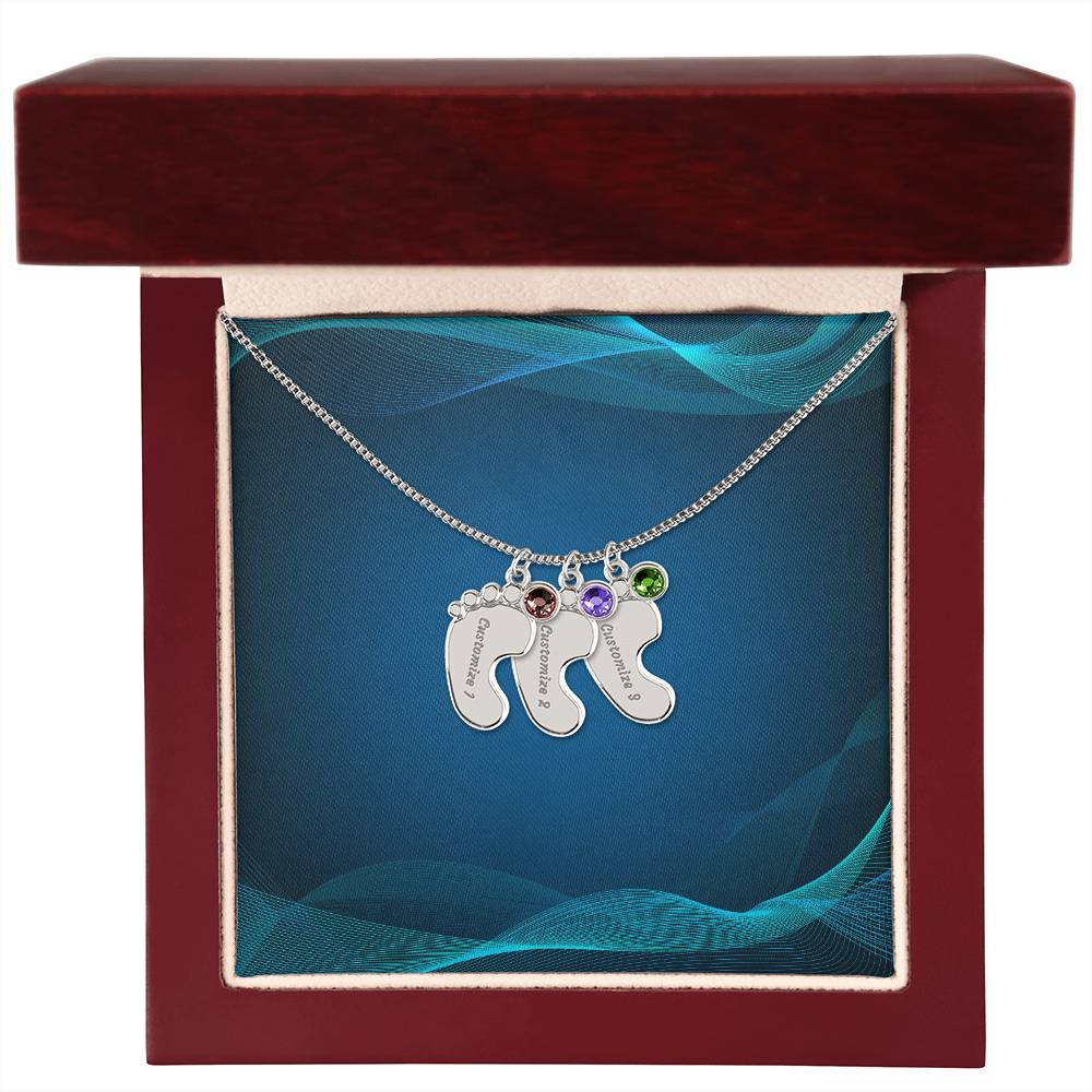 Engraved Baby Foot Necklace with Birthstone - Carbone's Marketplace