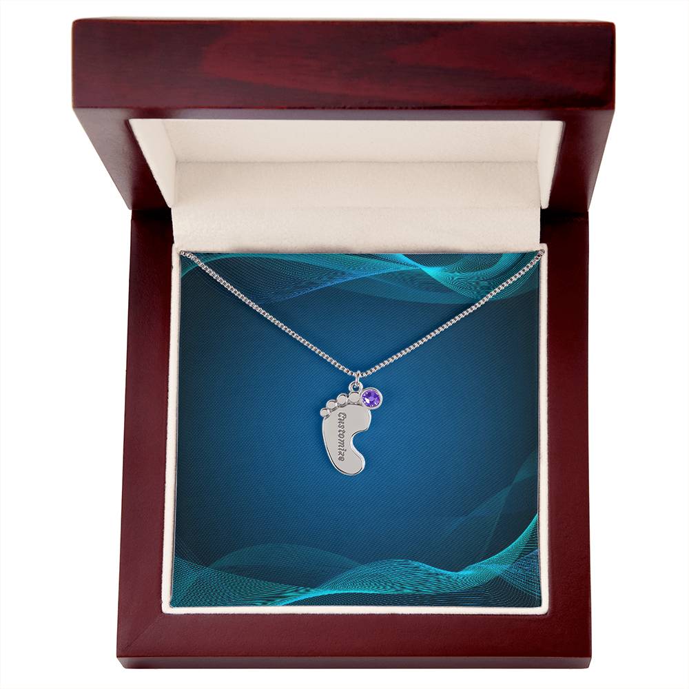 Engraved Baby Foot Necklace with Birthstone - Carbone's Marketplace