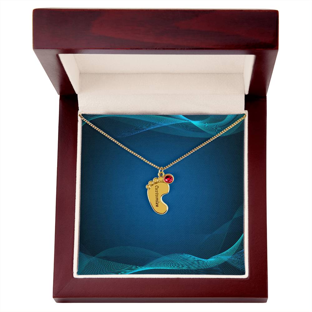 Engraved Baby Foot Necklace with Birthstone - Carbone's Marketplace