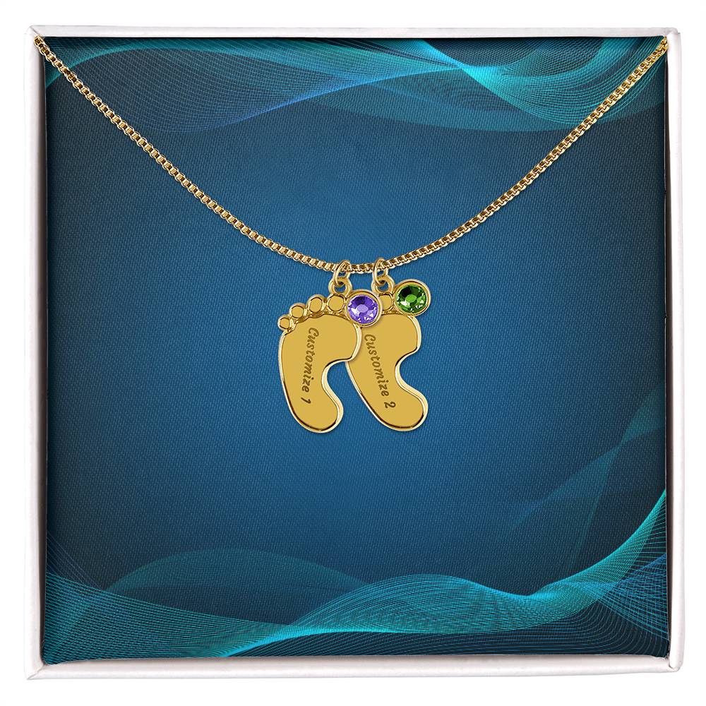 Engraved Baby Foot Necklace with Birthstone - Carbone's Marketplace