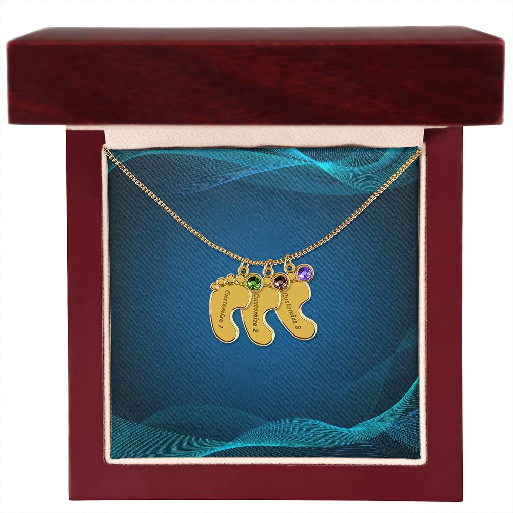 Engraved Baby Foot Necklace with Birthstone - Carbone's Marketplace