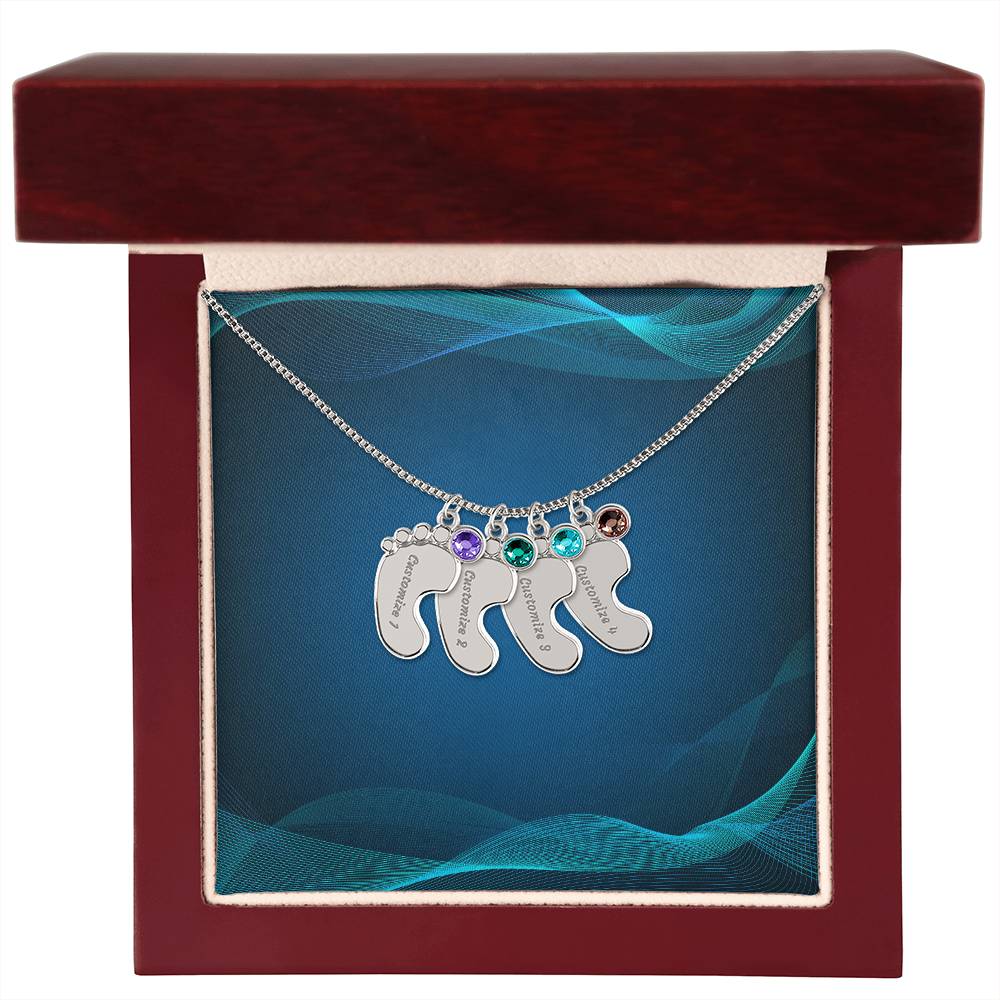 Engraved Baby Foot Necklace with Birthstone - Carbone's Marketplace