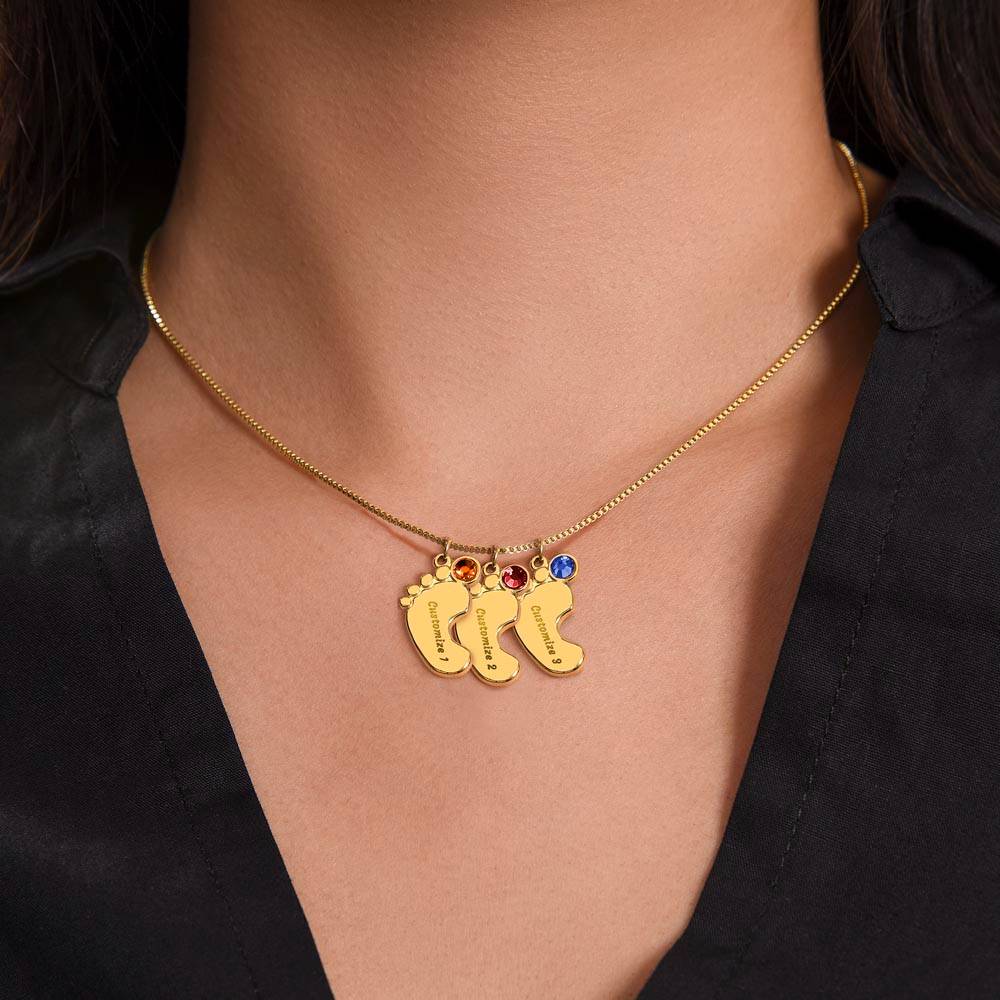 Engraved Baby Foot Necklace with Birthstone - Carbone's Marketplace
