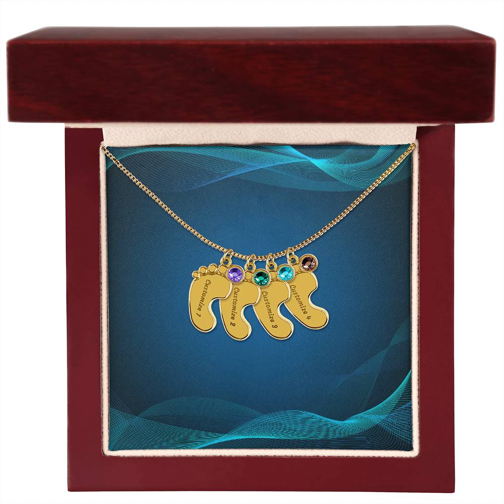 Engraved Baby Foot Necklace with Birthstone - Carbone's Marketplace