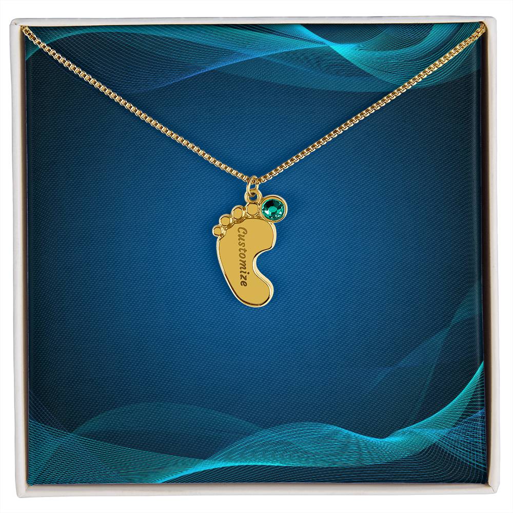 Engraved Baby Foot Necklace with Birthstone - Carbone's Marketplace