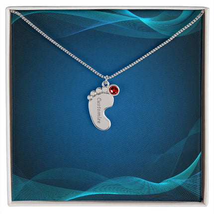 Engraved Baby Foot Necklace with Birthstone - Carbone's Marketplace