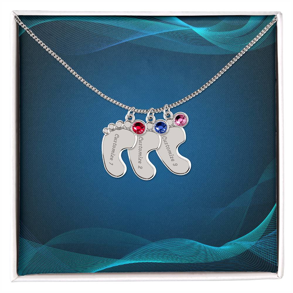 Engraved Baby Foot Necklace with Birthstone - Carbone's Marketplace