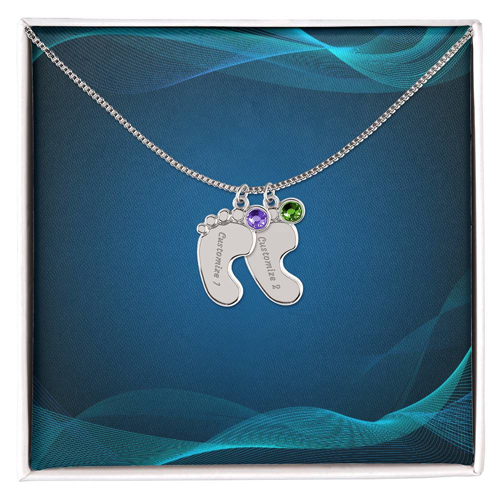 Engraved Baby Foot Necklace with Birthstone - Carbone's Marketplace