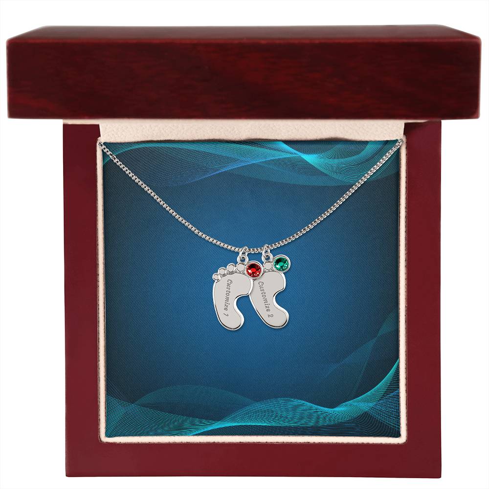 Engraved Baby Foot Necklace with Birthstone - Carbone's Marketplace