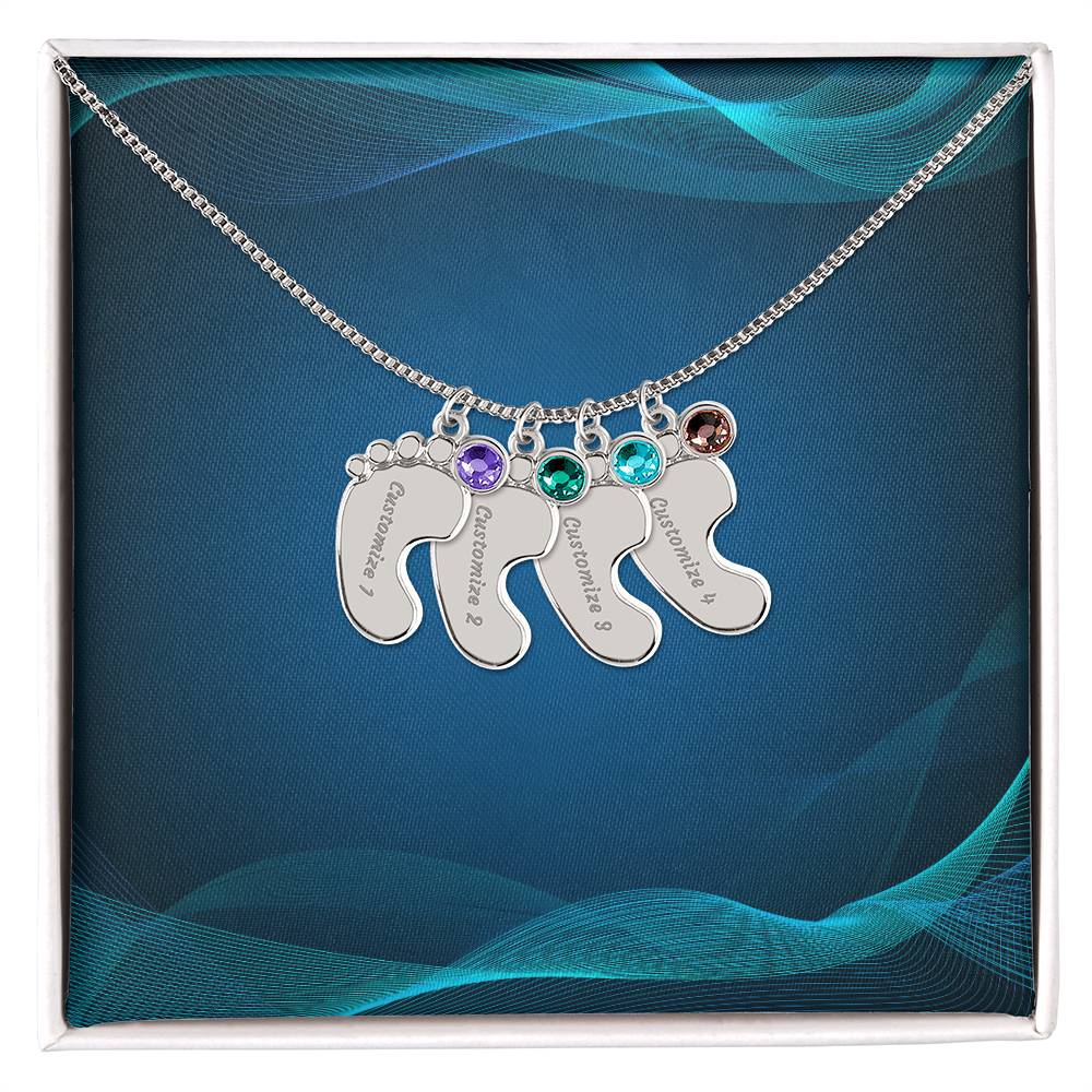 Engraved Baby Foot Necklace with Birthstone - Carbone's Marketplace