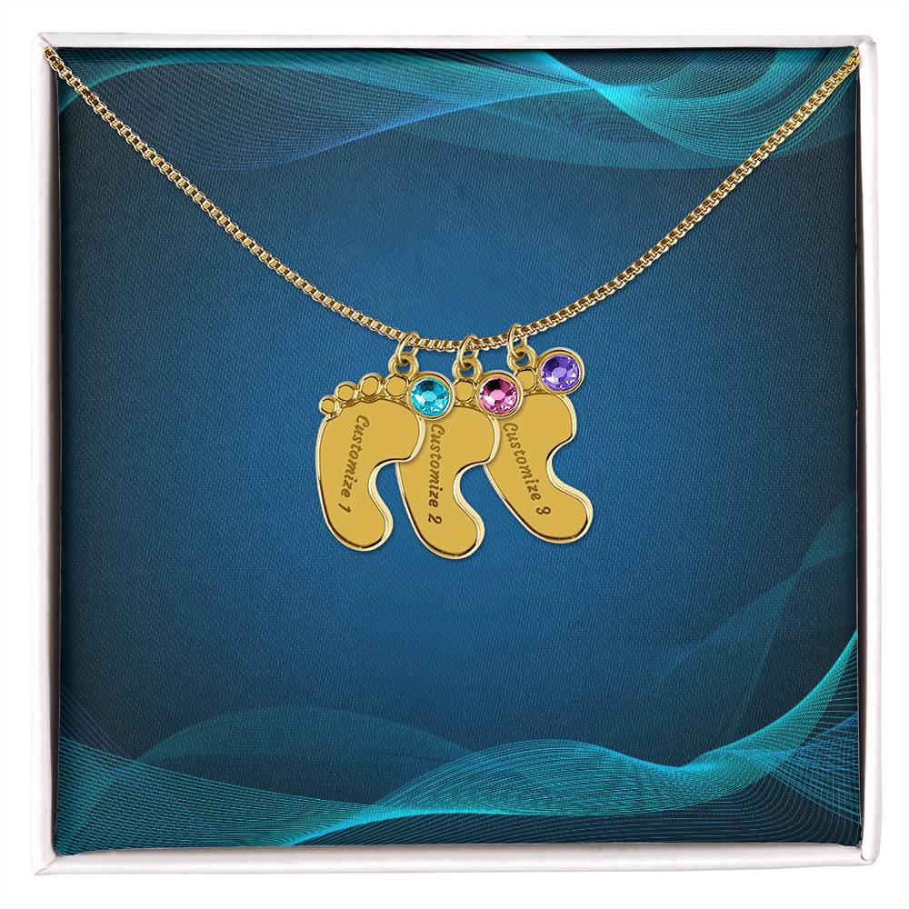 Engraved Baby Foot Necklace with Birthstone - Carbone's Marketplace