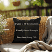 Faith, Family & Freedom Pillow – with Fear Fades, Faith Stands - Double Sided - Carbone's Marketplace