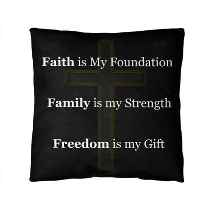 Faith, Family & Freedom Pillow – with Fear Fades, Faith Stands - Double Sided - Carbone's Marketplace