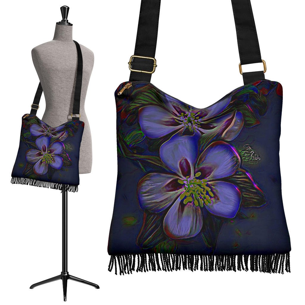 Floral Embosses: Double Columbine 01 - 02 Crossbody Boho Bag - Carbone's Marketplace