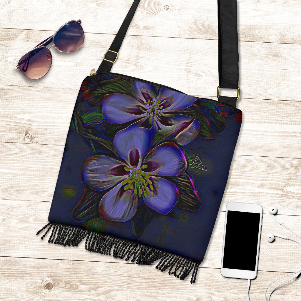 Floral Embosses: Double Columbine 01 - 02 Crossbody Boho Bag - Carbone's Marketplace