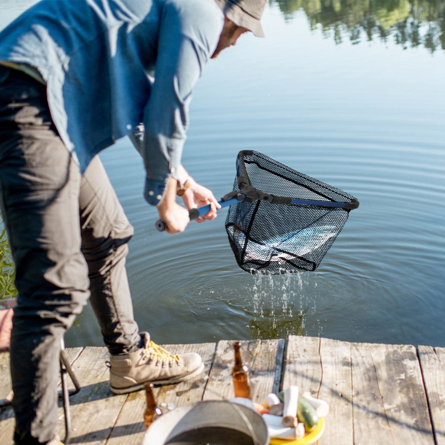 Foldable Fishing Net With Aluminum Alloy Rod EVA Handle Durable 5MM Hexagonal Nano Coating Nylon Mesh Collapsible Landing Net Safe Fish Catching or Releasing - Carbone's Marketplace