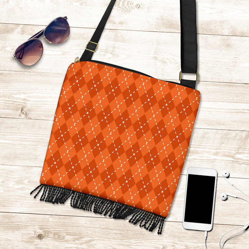 Orange Diamond Crossbody Boho Handbag