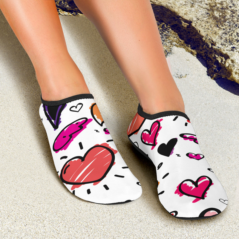 Hand Drawn Doodle Hearts Beach Shoes