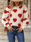 Fuzzy Heart Dropped Shoulder Sweatshirt - Carbone's Marketplace