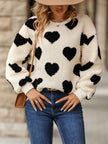 Fuzzy Heart Dropped Shoulder Sweatshirt - Carbone's Marketplace