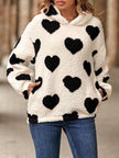 Fuzzy Heart Pocketed Dropped Shoulder Hoodie - Carbone's Marketplace