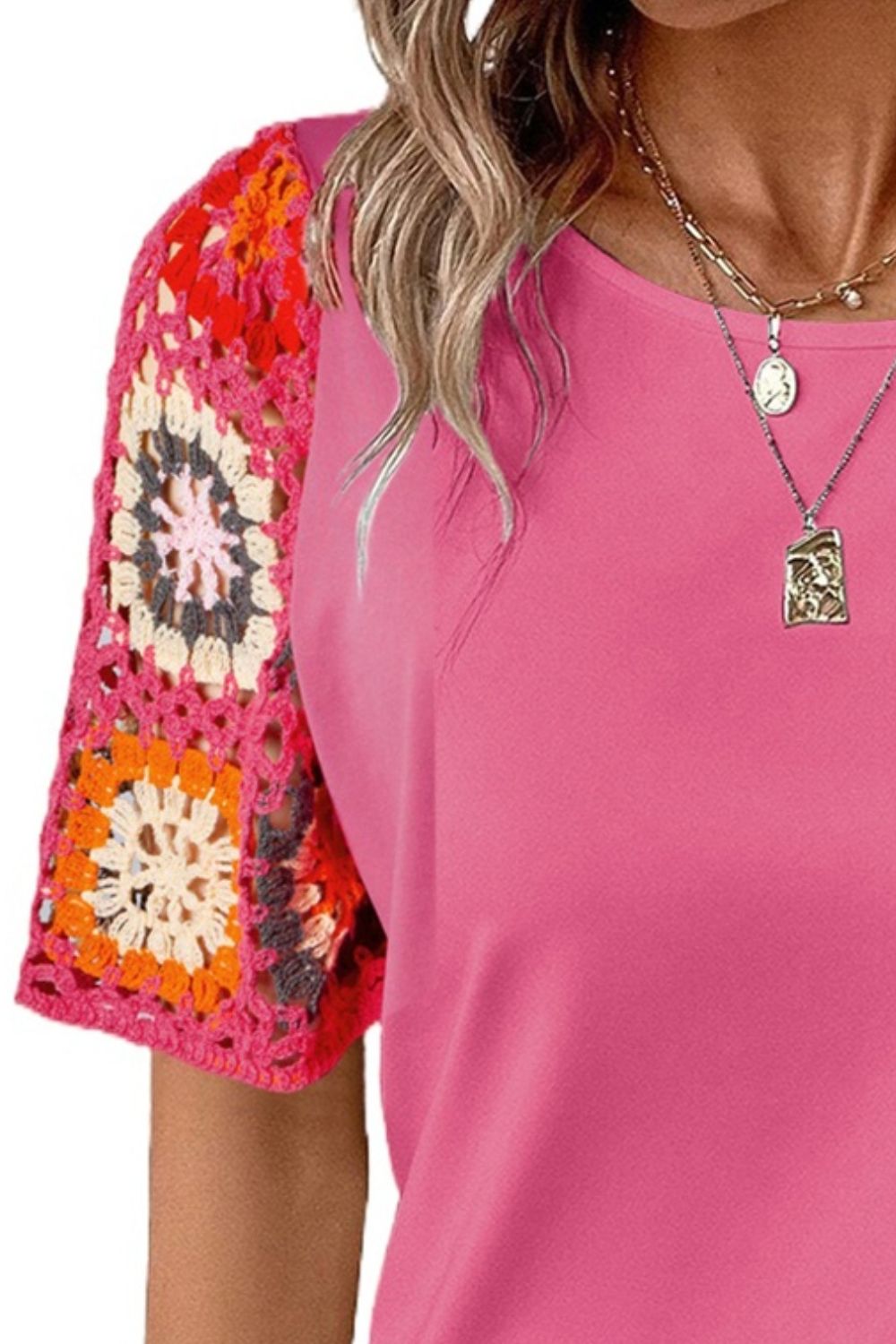 Geometric Round Neck Short Sleeve Blouse - Carbone's Marketplace