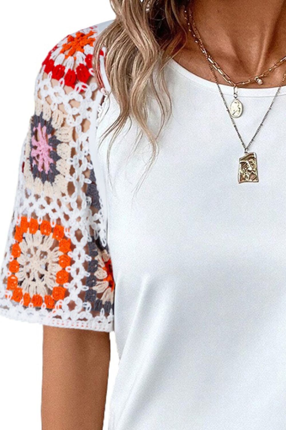 Geometric Round Neck Short Sleeve Blouse - Carbone's Marketplace