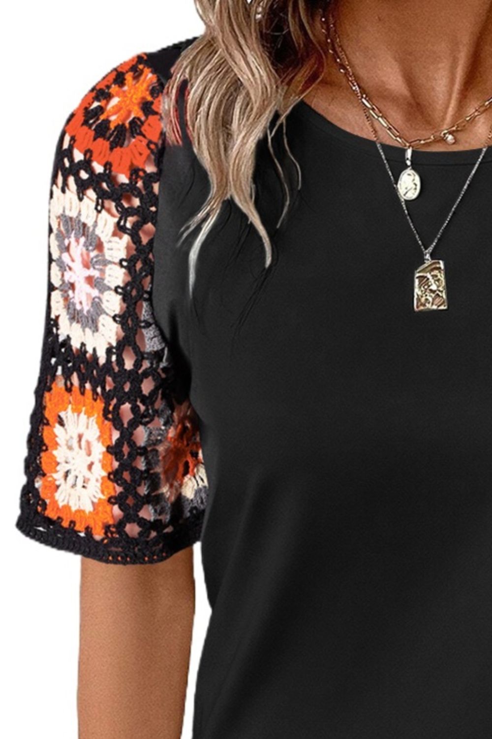 Geometric Round Neck Short Sleeve Blouse - Carbone's Marketplace