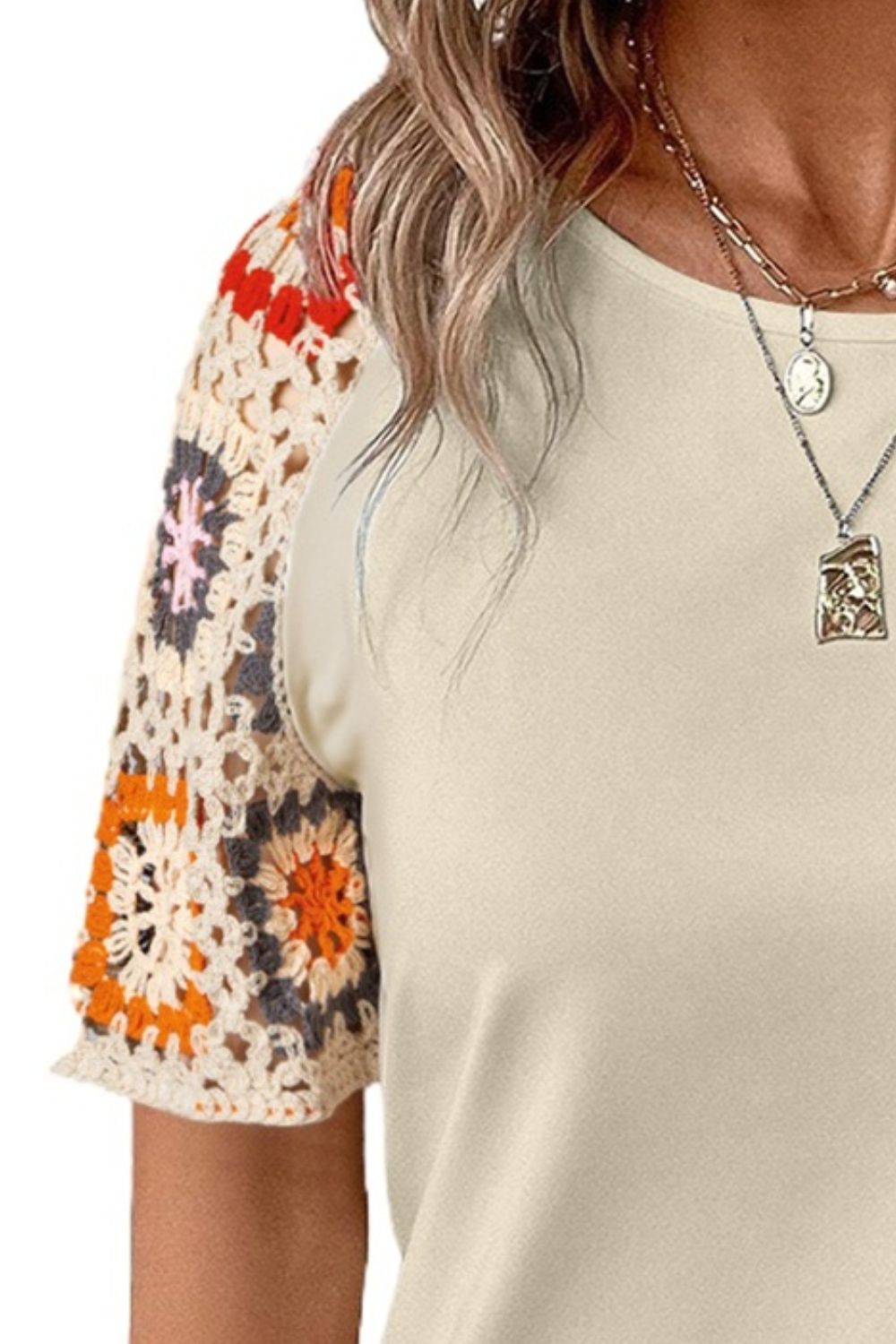 Geometric Round Neck Short Sleeve Blouse - Carbone's Marketplace