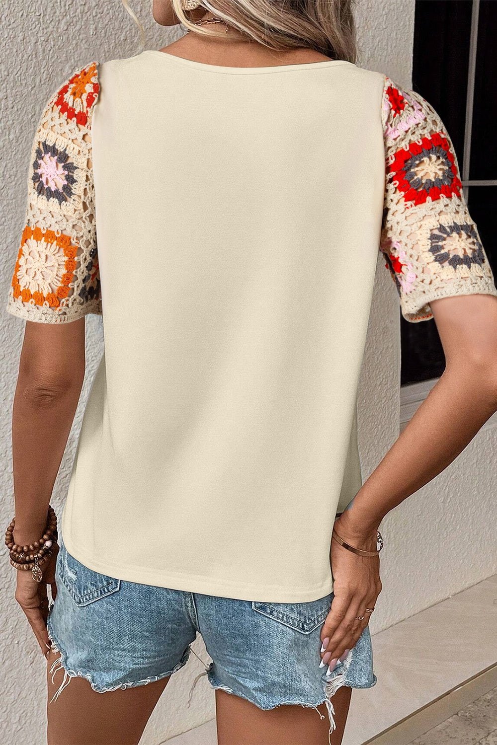 Geometric Round Neck Short Sleeve Blouse - Carbone's Marketplace