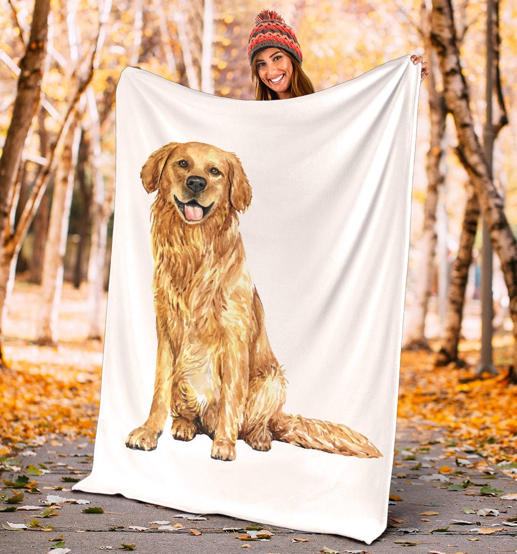 Hand Drawn Golden Retriever Premium Blanket, Watercolour Illustration - Carbone's Marketplace