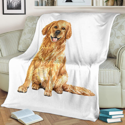 Hand Drawn Golden Retriever Premium Blanket, Watercolour Illustration - Carbone's Marketplace