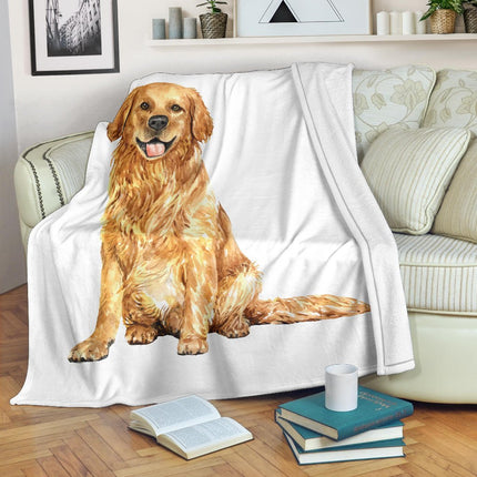 Hand Drawn Golden Retriever Premium Blanket, Watercolour Illustration - Carbone's Marketplace