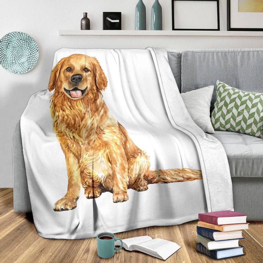 Hand Drawn Golden Retriever Premium Blanket, Watercolour Illustration - Carbone's Marketplace