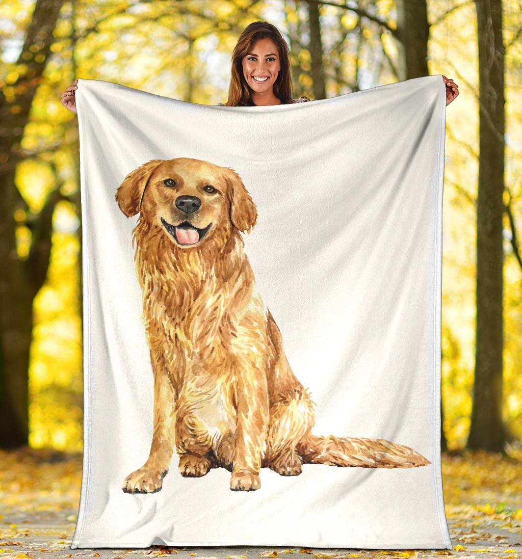 Hand Drawn Golden Retriever Premium Blanket, Watercolour Illustration - Carbone's Marketplace