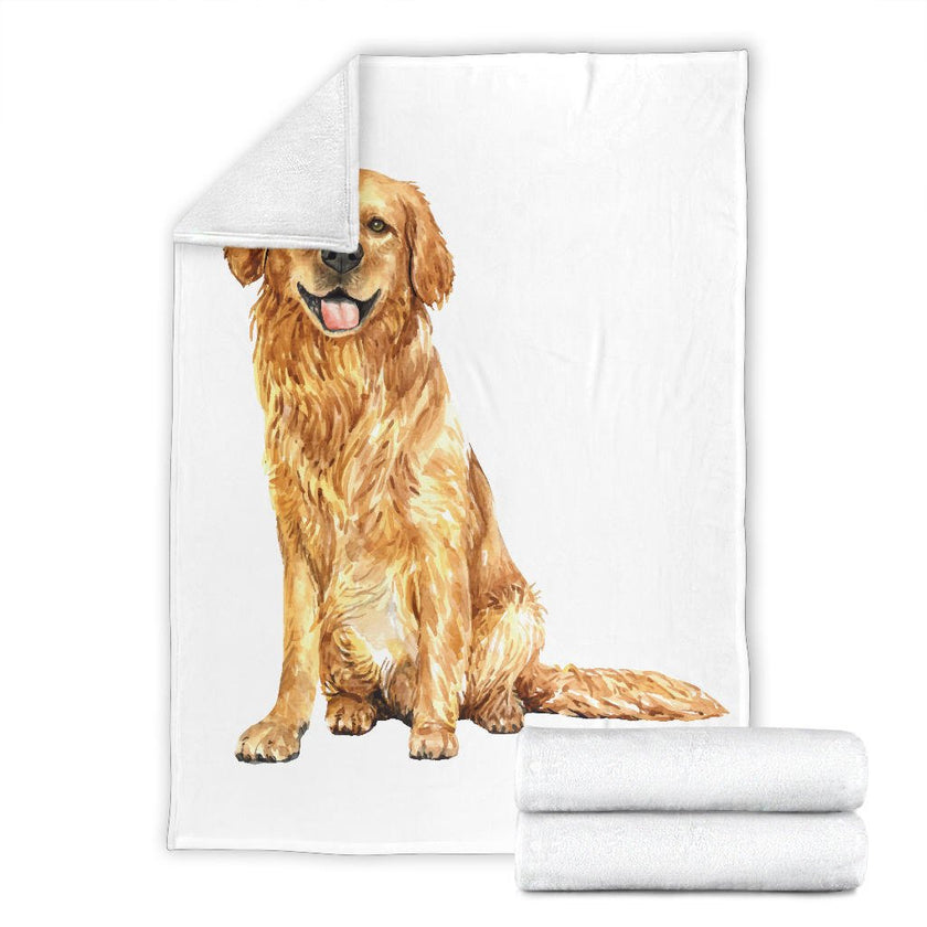Hand Drawn Golden Retriever Premium Blanket, Watercolour Illustration - Carbone's Marketplace