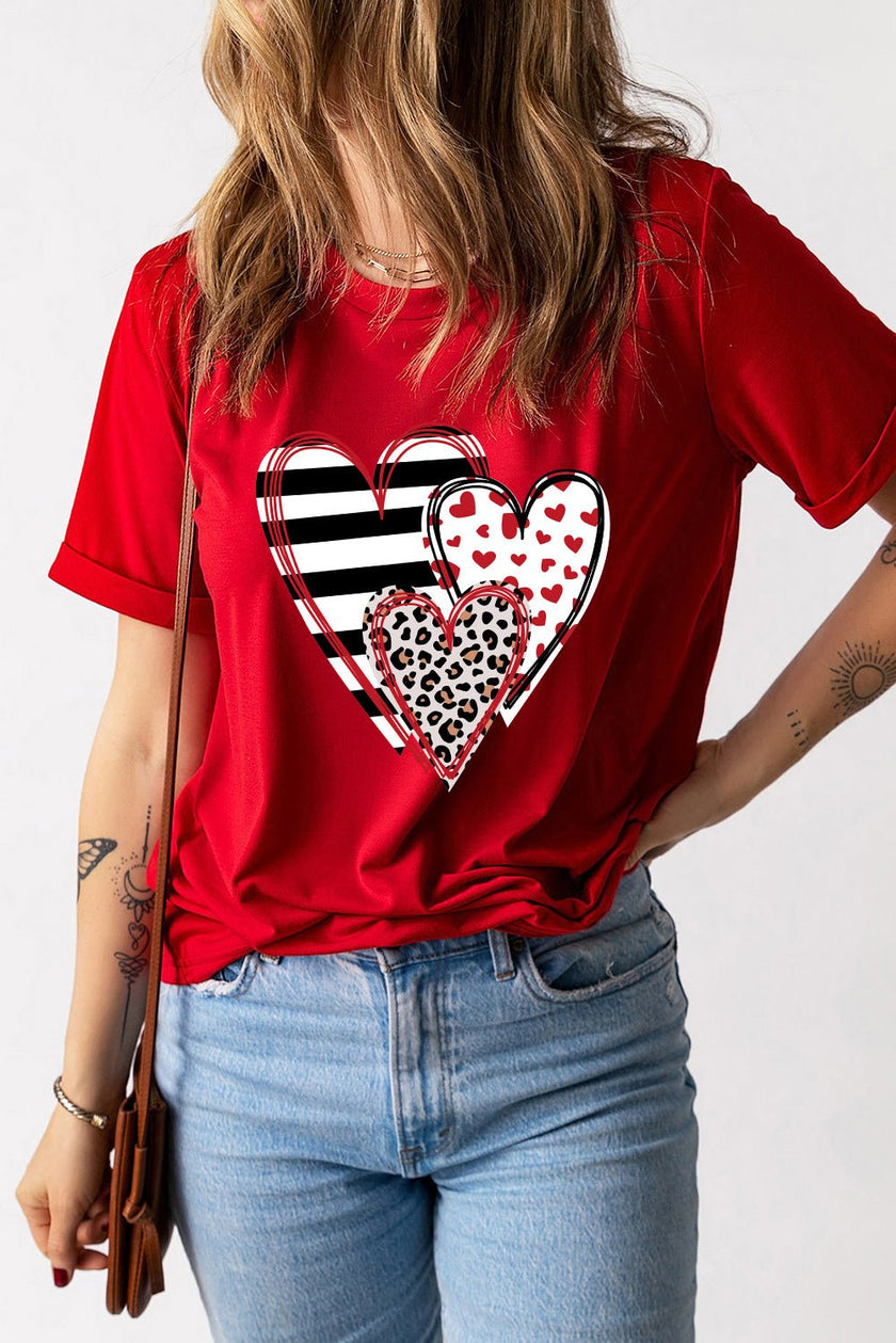 Heart Round Neck Short Sleeve T-Shirt - Carbone's Marketplace