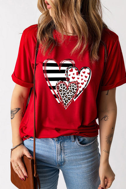 Heart Round Neck Short Sleeve T-Shirt - Carbone's Marketplace