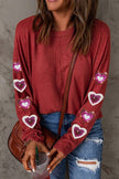 Heart Sequin Round Neck Long Sleeve T-Shirt - Carbone's Marketplace