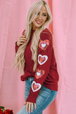 Heart Sequin Round Neck Long Sleeve T-Shirt - Carbone's Marketplace