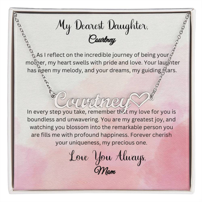 Heartfelt Connection: Embrace Eternal Love with Dearest Daughter's Name Necklace - From Mother - Carbone's Marketplace