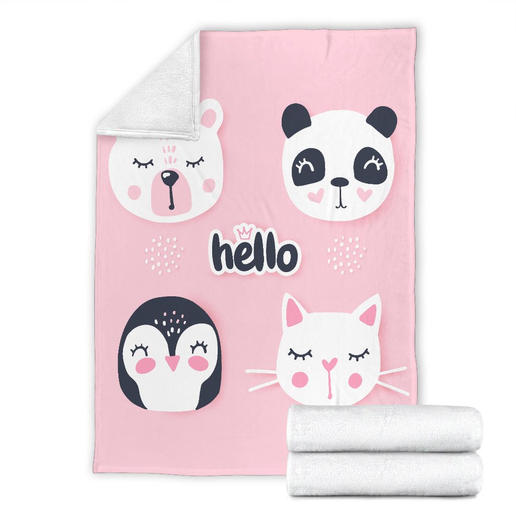 Hello Cute Bear Penguin Cat Bunny, Animal Cartoon Premium Blanket, - Carbone's Marketplace